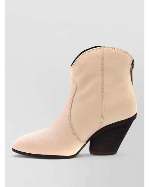 Hogan White Almond Toe Ankle Boots Block Heel Contrast