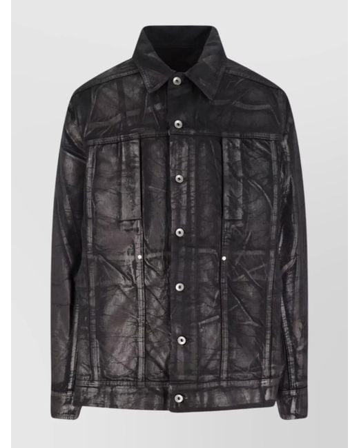 Rick Owens Black Printed Design Jacket With Long Sleeves And Pockets for men
