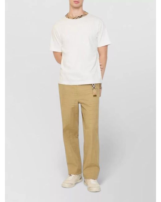 Burberry Natural Cotton Textured Checked Straight-Leg Trousers for men