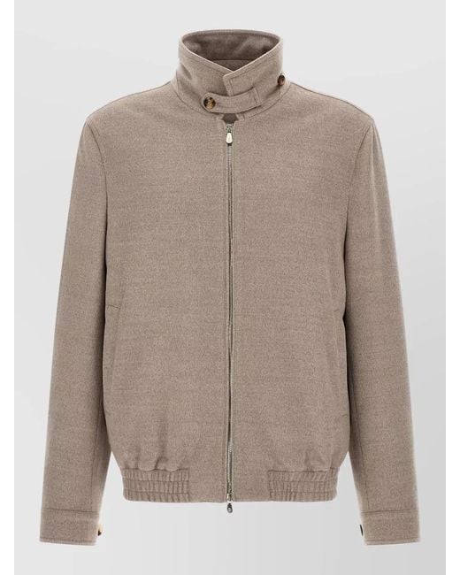 Brunello Cucinelli Natural Virgin Wool Beaver Bomber Jacket for men