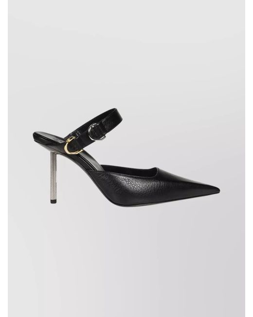 Givenchy Black Open Back Pointed Toe Sandals With Textured Heel
