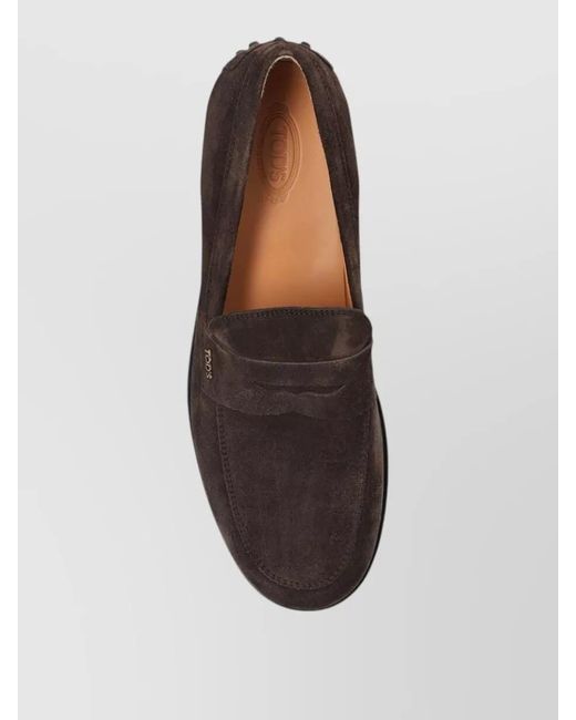 Tod's Gray Leather Loafers Round Toe Rubber Sole