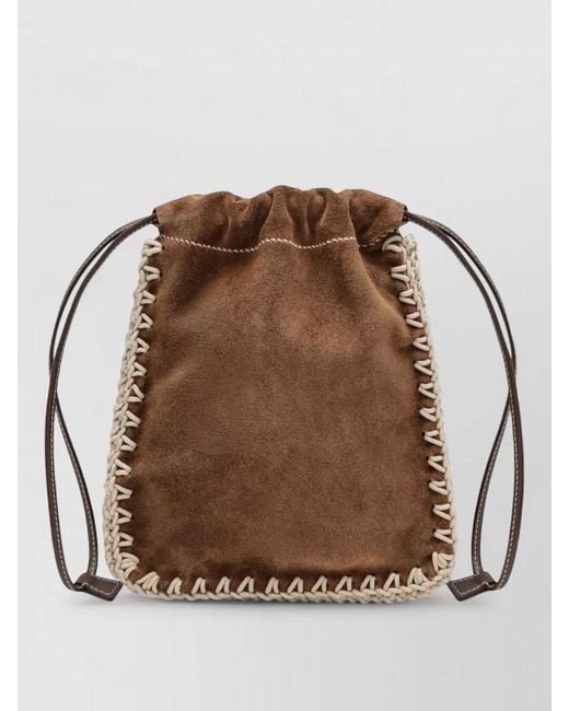 Prada Brown Suede Backpack Braided Trim Contrast Stitching