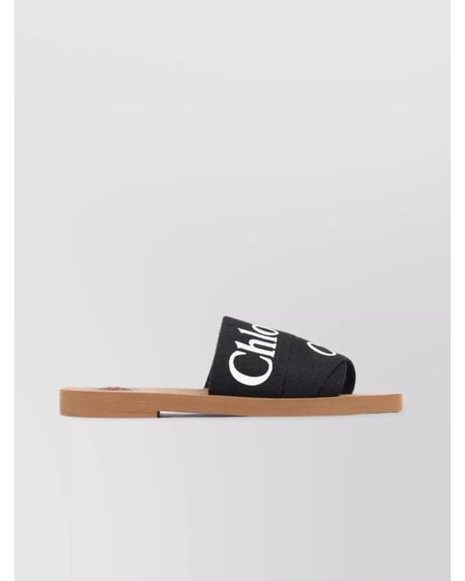 Chloé Black Linen Slides