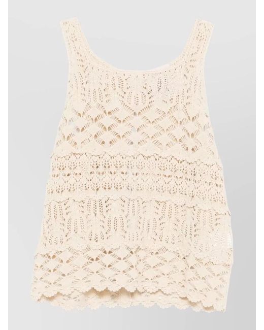 Semicouture Natural Shelley Crochet Tank Top Open Back