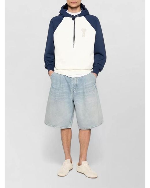 AMI Blue Ami De Coeur Cotton Logo Hoodie for men