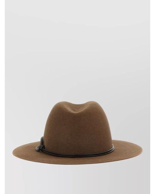 Brunello Cucinelli Brown Monile Felt Hat Wide Brim Fedora