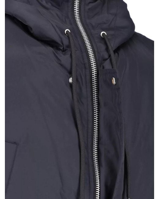 MM6 by Maison Margiela Blue Hooded Padded Coat Adjustable Hem Cuffs Pockets for men
