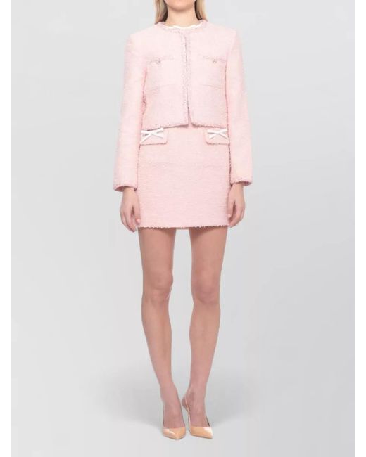 Self-Portrait Pink Cropped Lurex Jacket Bow Detail