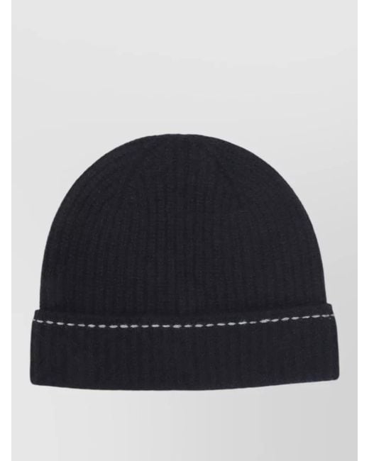 Kiton Blue Rib Knit Cashmere Beanie Contrast Brim for men