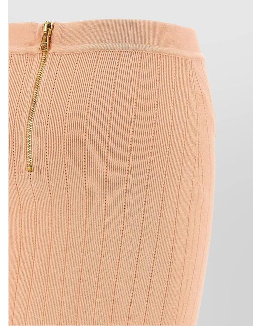 Balmain Natural Ribbed High-Waisted Mini Skirt With Button