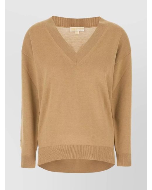 Michael Kors Natural Merino Wool Loose-Fit V-Neck Jumper