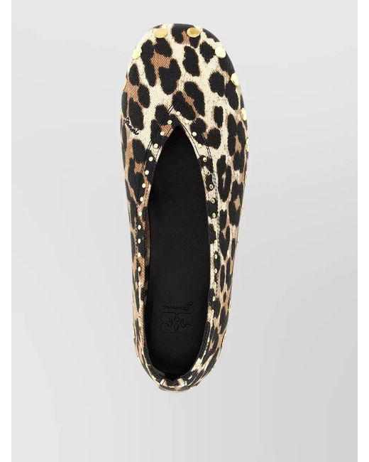 Ganni Black Jenny Ballerina Flats Studs Leopard