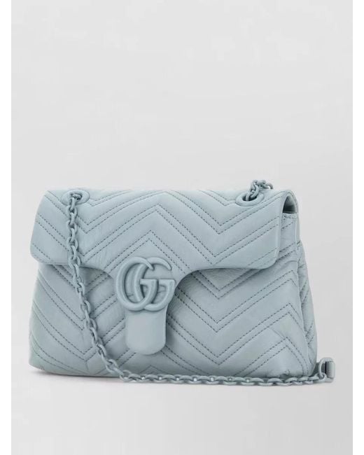 Gucci Blue Nappa Leather Gg Marmont Small Shoulder Bag