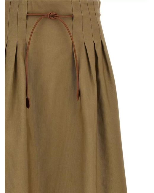 Max Mara Green Mxmtempio Skirt High Waist Drawstring Pleats Pocket
