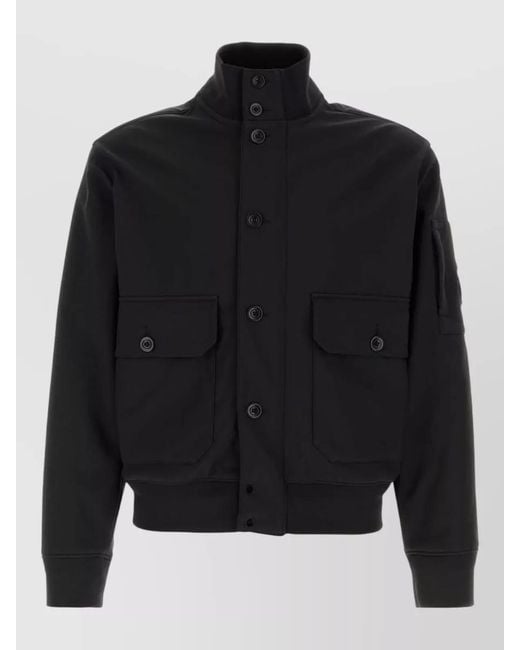 C P Company Black Stretch Polyester Jacket High Collar Pockets for men