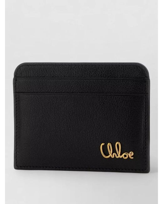Chloé Black Leather Card Holder Compact Design Accessory