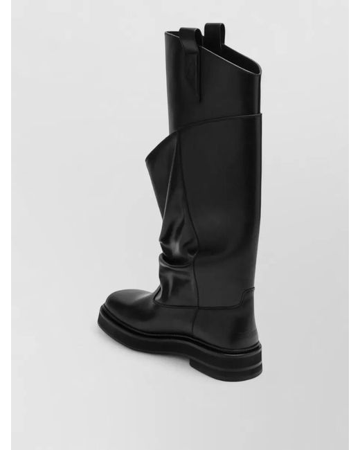 The Attico Black Leather Knee High Boots Flat Sole