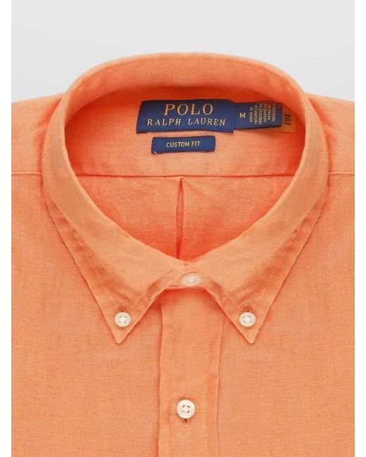 Ralph Lauren Orange Linen Shirt Button Down Collar Long Sleeves for men