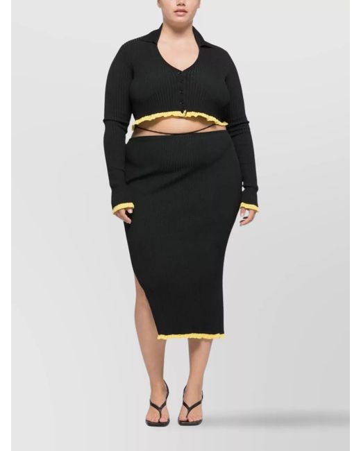 AZ FACTORY Black Ribbed Cropped V-Neck Cardigan