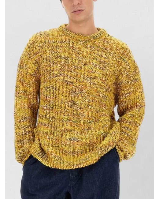 YMC Yellow Chunky Knit Long Sleeve Ribbed Crew Sweater for men