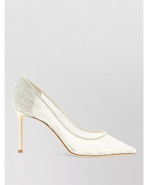 Jimmy Choo White Romy Pumps Pointed Toe Lace Overlay