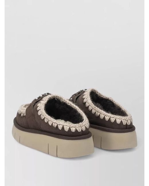 Mou Gray Loafer Slippers Chunky Sole Embroidered Trim