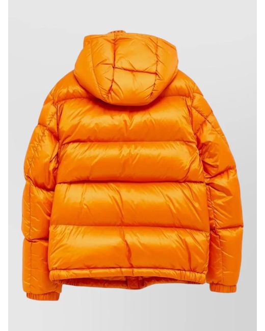 Moncler Orange Hooded Quilted Jacket Side Zip Pockets for men