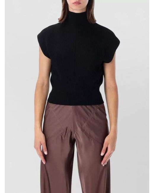 Rick Owens Blue Wool Ribbed Sleeveless Turtleneck Top