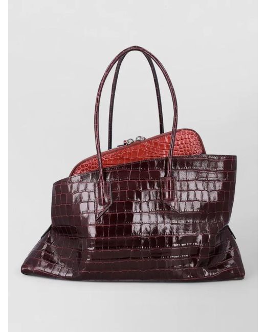 The Attico Red Medium Crocodile Pattern Leather Tote Bag