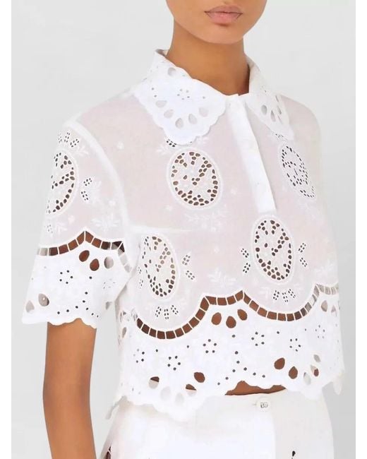 Dolce & Gabbana White Short Sleeve Polo Shirt Floral Embroidery