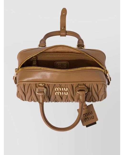 Miu Miu Brown Shoulder Bag Detachable Strap Quilted Top Handle