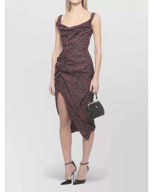 Vivienne Westwood Purple Knee Length Dress Asymmetric Hem Ruched