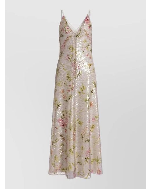 Alberta Ferretti Natural Printed Sequin Maxi Dress