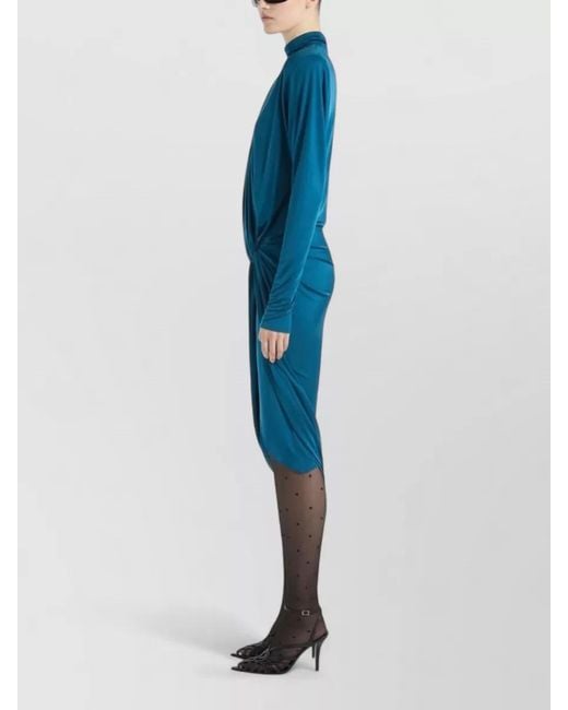 Balmain Blue Draped Knot-Detail Midi Dress