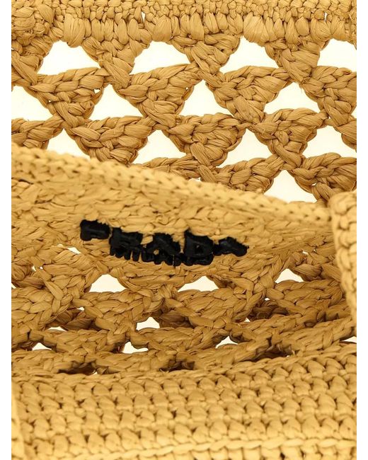 Prada Metallic Crochet Raffia-Effect Tote Bag