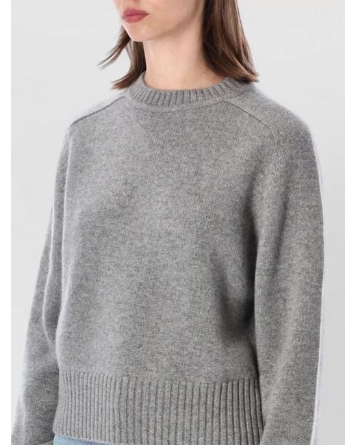 Extreme Cashmere Gray Knit Crew Neck Cropped Saddle Sleeve Jumper