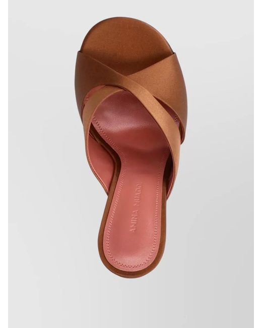 AMINA MUADDI Brown Silk High Heel Mules