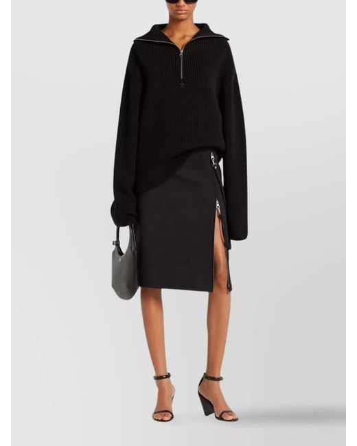 Courreges Black Merino Wool Ribbed Oversized Half Zip High Collar Jumper