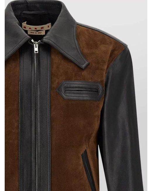 Marni Brown Tailored Leather And Suede Jacket for men