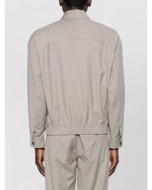 Emporio Armani White Virgin Wool Ribbed Hem Single Breasted Coat for men