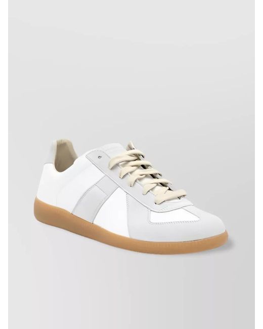 Maison Margiela White Calf Leather Paneled Low-Top Sneakers for men