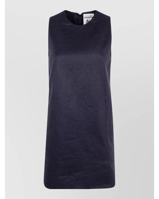 Semicouture Blue Linen Dress Shorts Sleeveless Round Neck
