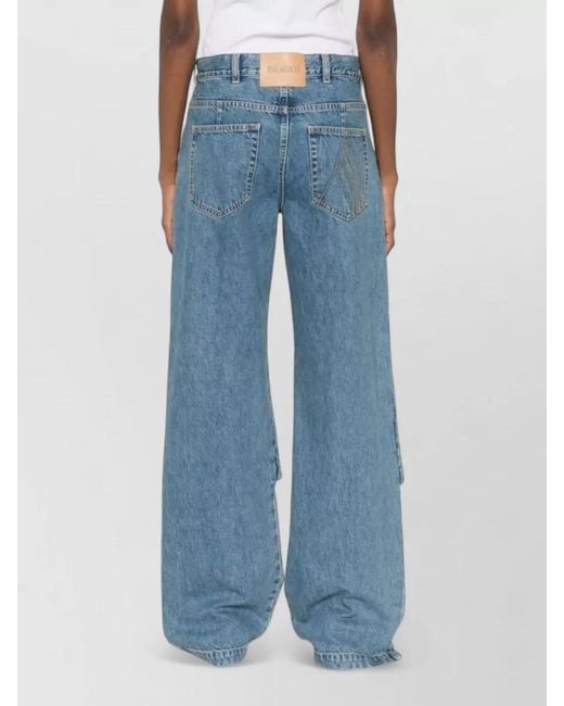 The Attico Blue Straight Leg Pants Belt Loops Five Pocket