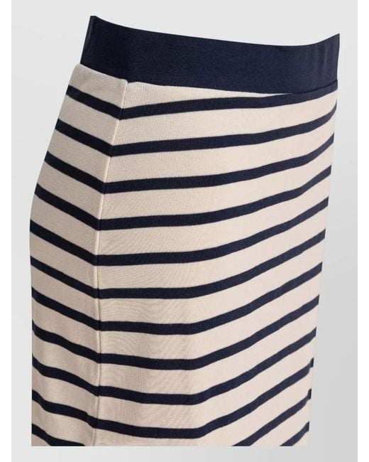 Ines De La Fressange Paris Blue Midi Skirt Straight Silhouette Striped Pattern