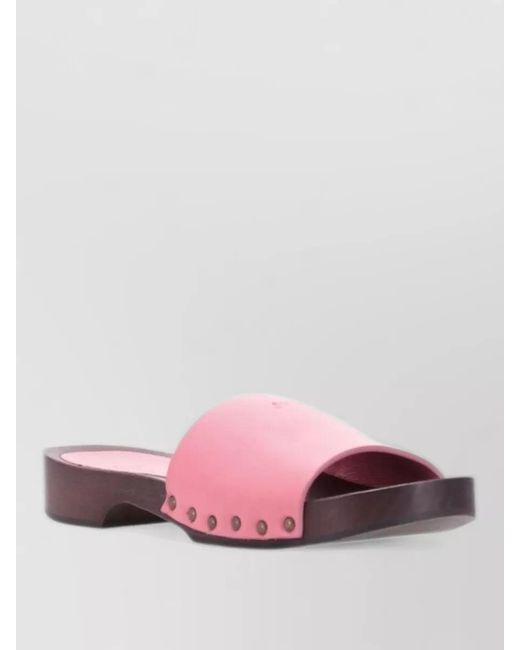 LA ROSE Pink Leather Flat Sandals Open Toe Studs