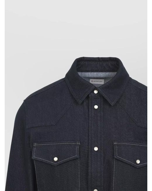 Moncler Blue Denim Western Shirt Pointed Collar Pockets for men