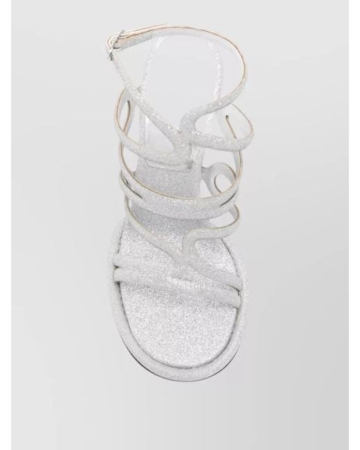 Sergio Rossi White Sandals Glitter Heel Open Toe Straps