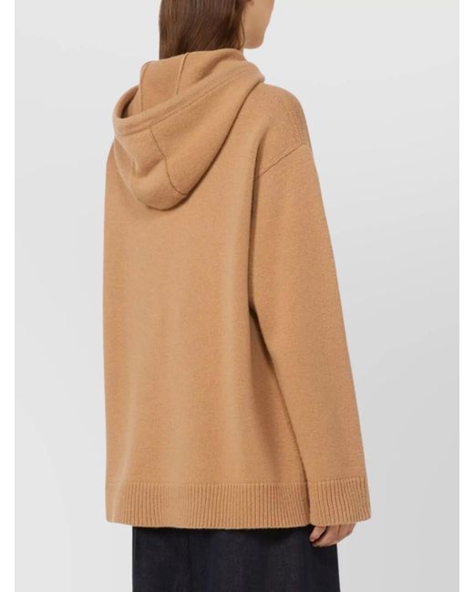 Max Mara Natural Cashmere Wool Hooded Ribbed Jumper