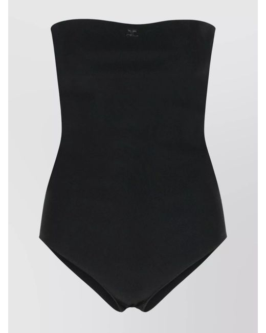 Courreges Black Strapless Asymmetric Bodysuit